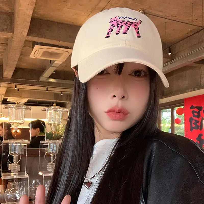 Women Korean Cat Embroidered Baseball Cap Large Head Circumference - Image 5