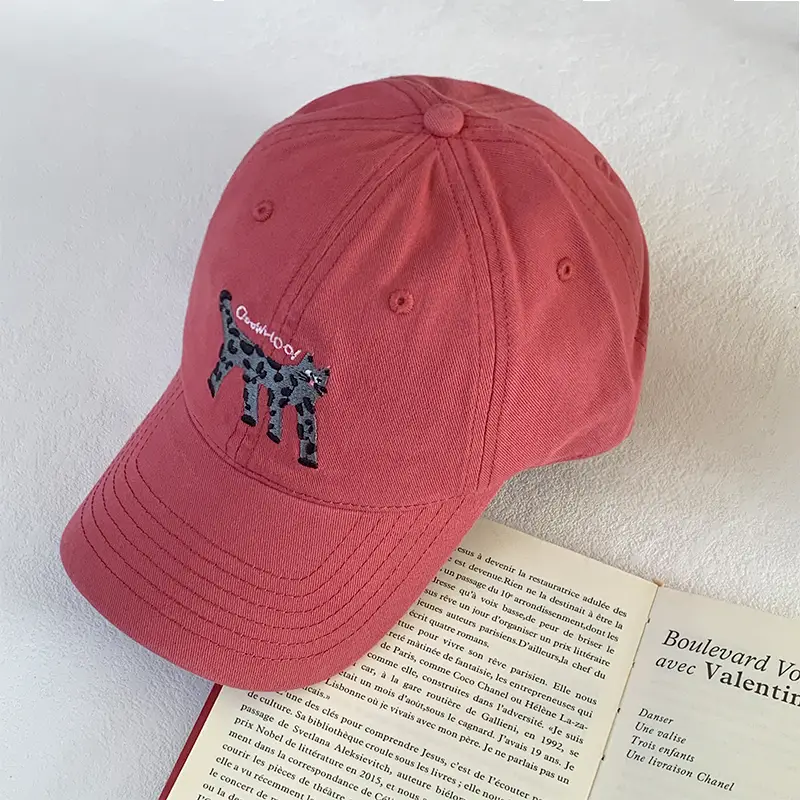 Women Korean Cat Embroidered Baseball Cap Large Head Circumference - Image 3