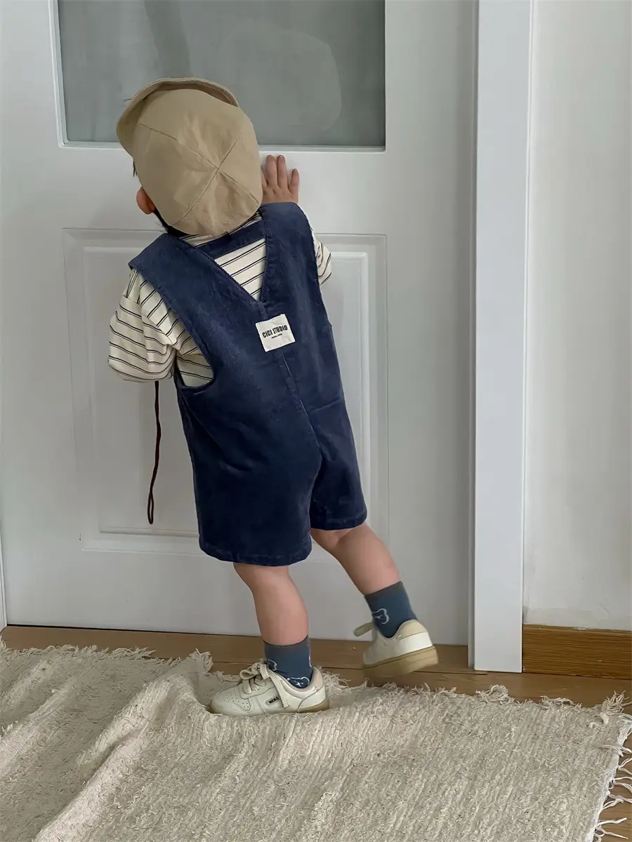 Kids Spring Outfit Striped T-Shirt Corduroy Overalls Set