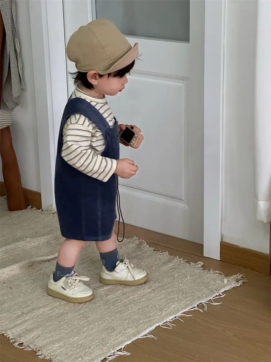Kids Spring Outfit Striped T-Shirt Corduroy Overalls Set