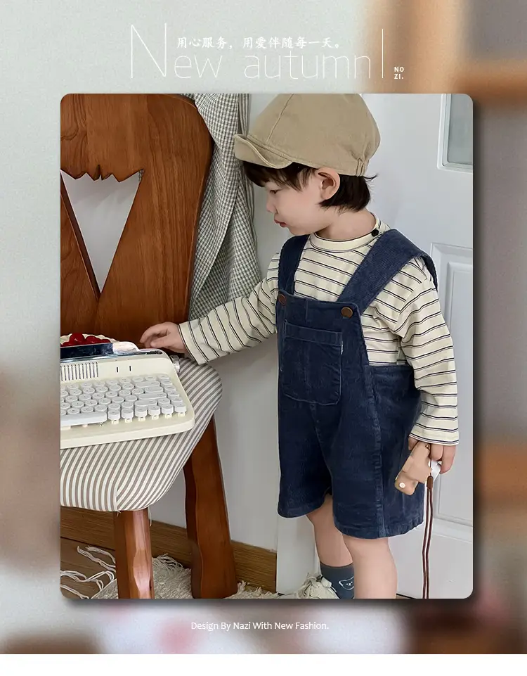 Kids Spring Outfit Striped T-Shirt Corduroy Overalls Set — feature 1