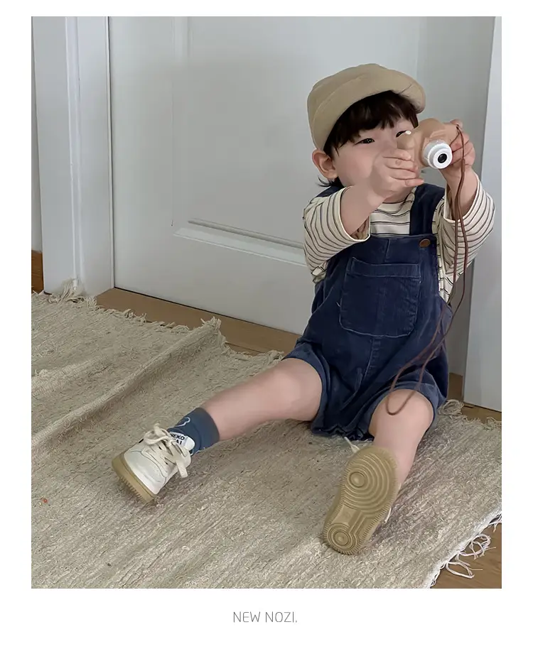Kids Spring Outfit Striped T-Shirt Corduroy Overalls Set — feature 4