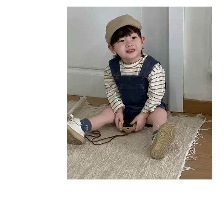 Kids Spring Outfit Striped T-Shirt Corduroy Overalls Set — feature 5
