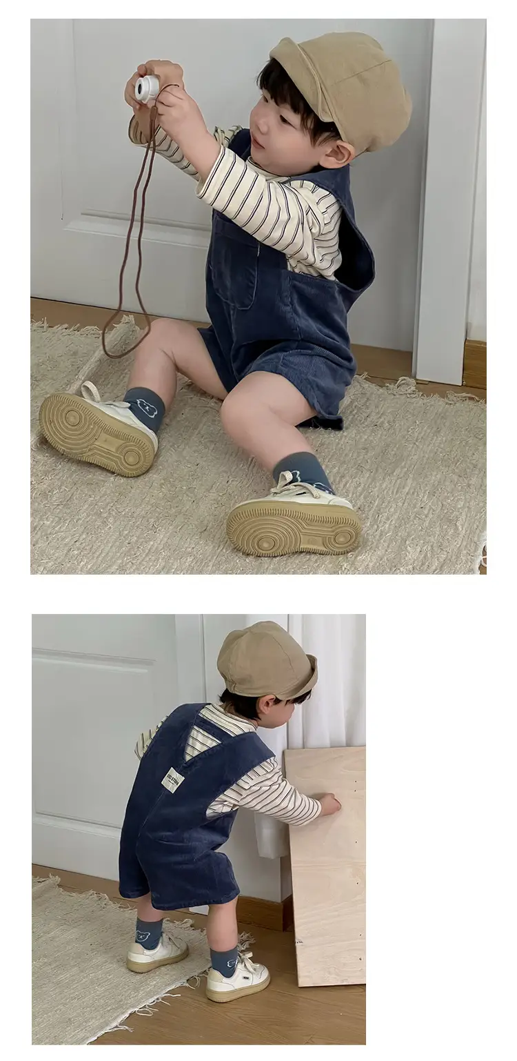 Kids Spring Outfit Striped T-Shirt Corduroy Overalls Set — feature 6