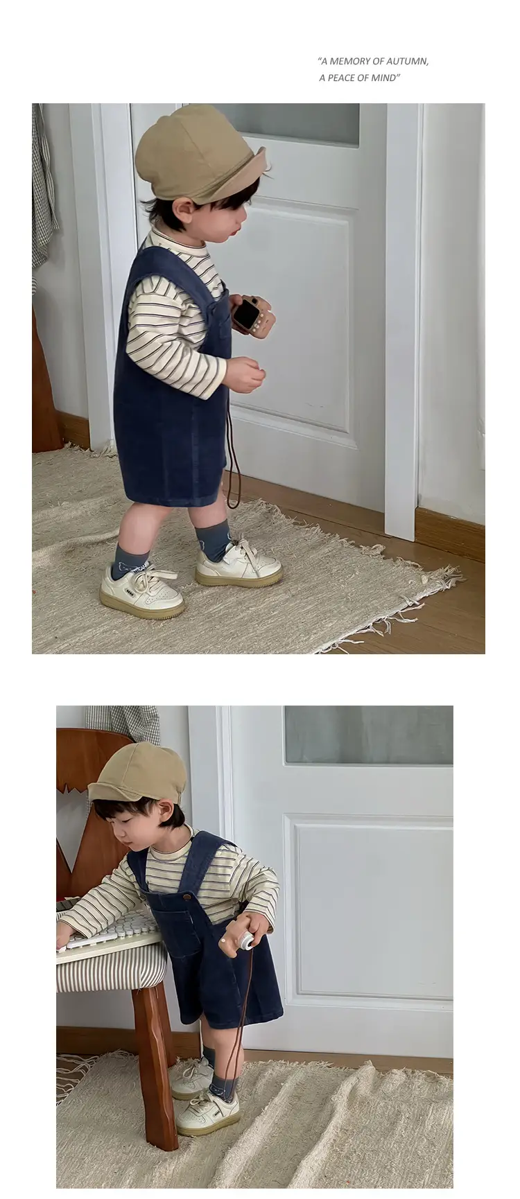 Kids Spring Outfit Striped T-Shirt Corduroy Overalls Set — feature 7