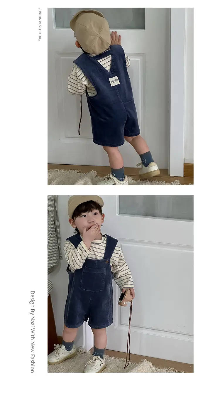 Kids Spring Outfit Striped T-Shirt Corduroy Overalls Set — feature 8