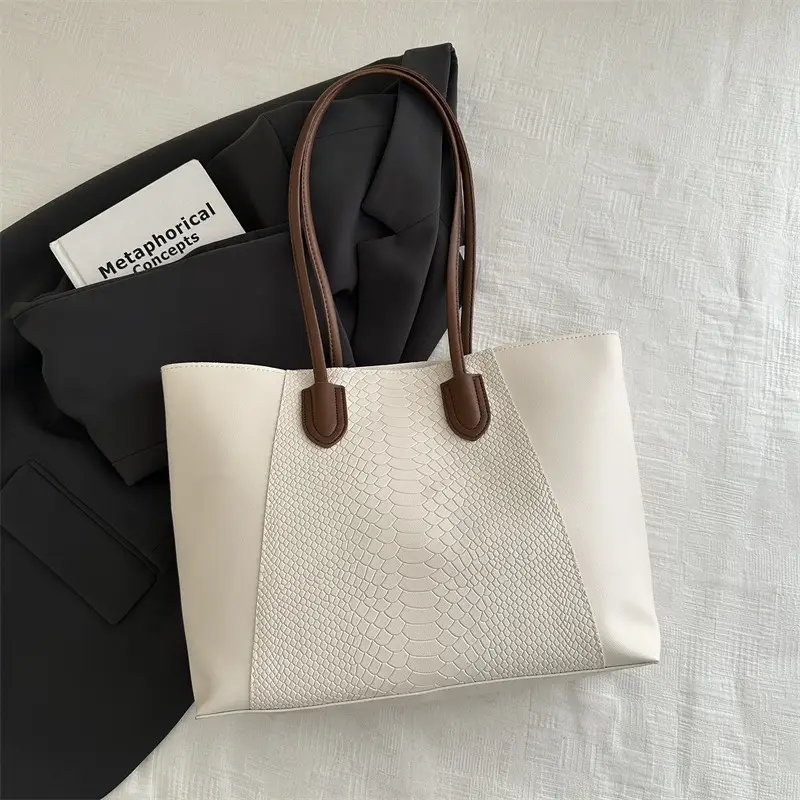 Women Crossbody Tote Bag Cream Large Capacity Spring Summer Commuter Bag - Image 7