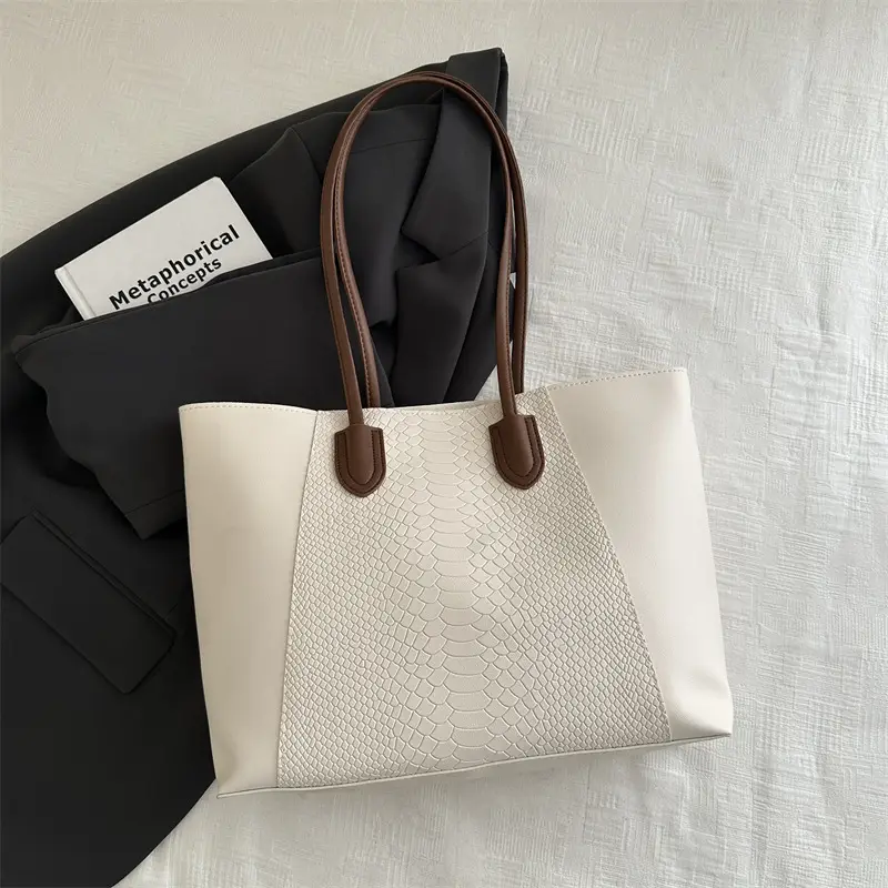 Women Crossbody Tote Bag Cream Large Capacity Spring Summer Commuter Bag - Image 9