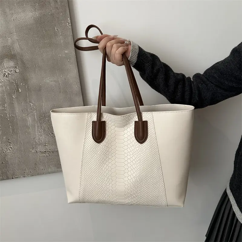 Women Crossbody Tote Bag Cream Large Capacity Spring Summer Commuter Bag - Image 3