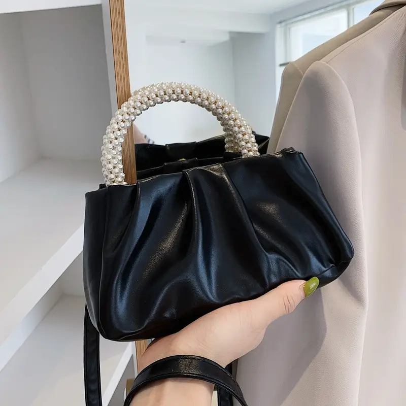 Women's Pearl-Handle Shoulder Bag Cream Soft Silk - Image 6