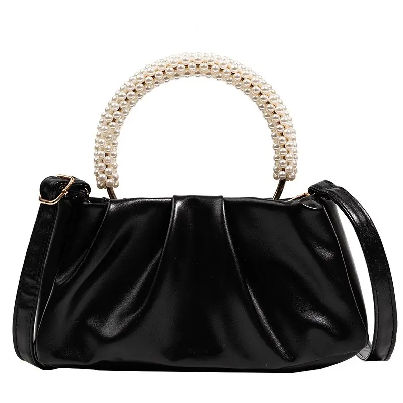Women's Pearl-Handle Shoulder Bag Cream Soft Silk - Image 9