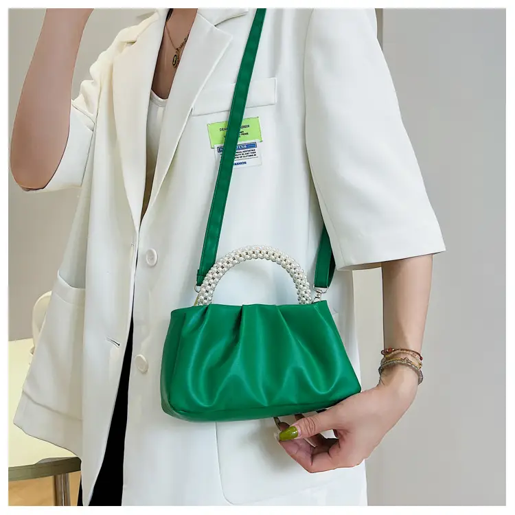 Women's Pearl-Handle Shoulder Bag Cream Soft Silk — feature 13