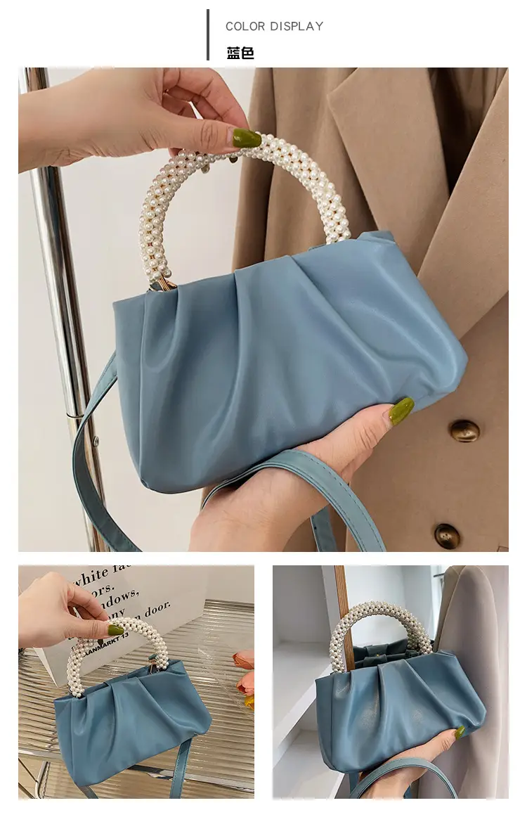 Women's Pearl-Handle Shoulder Bag Cream Soft Silk — feature 26