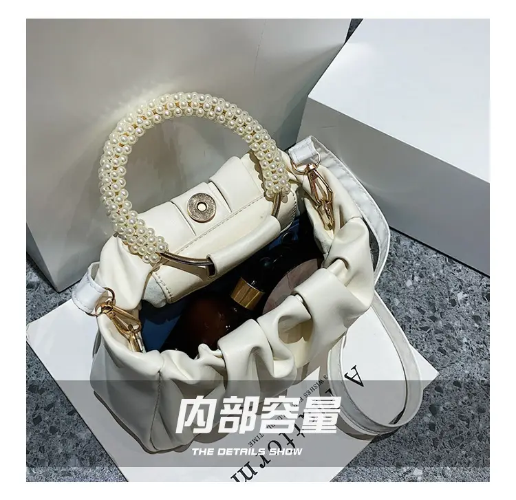 Women's Pearl-Handle Shoulder Bag Cream Soft Silk — feature 6