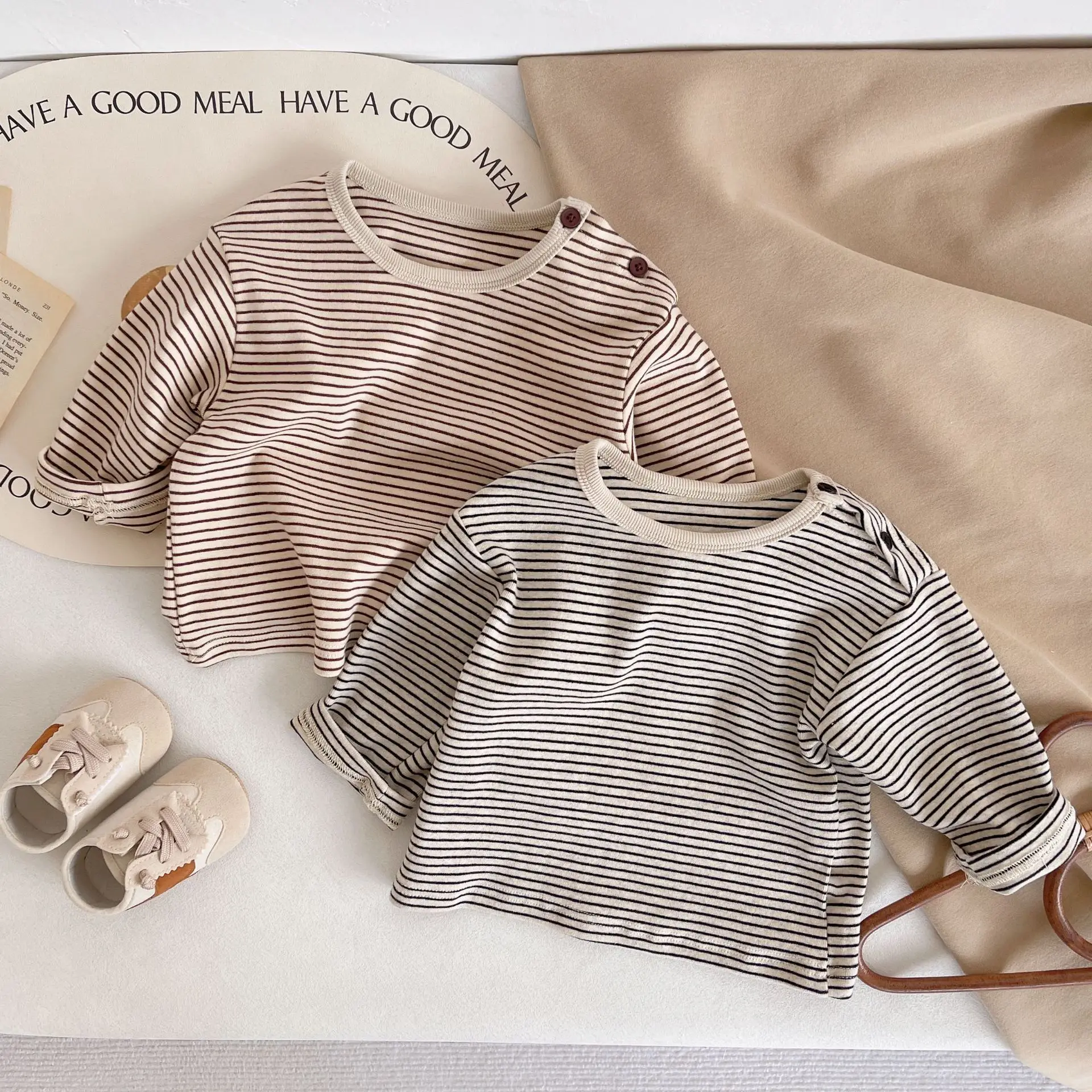 Children Striped Long Sleeve T Shirt Baby Set - Image 4