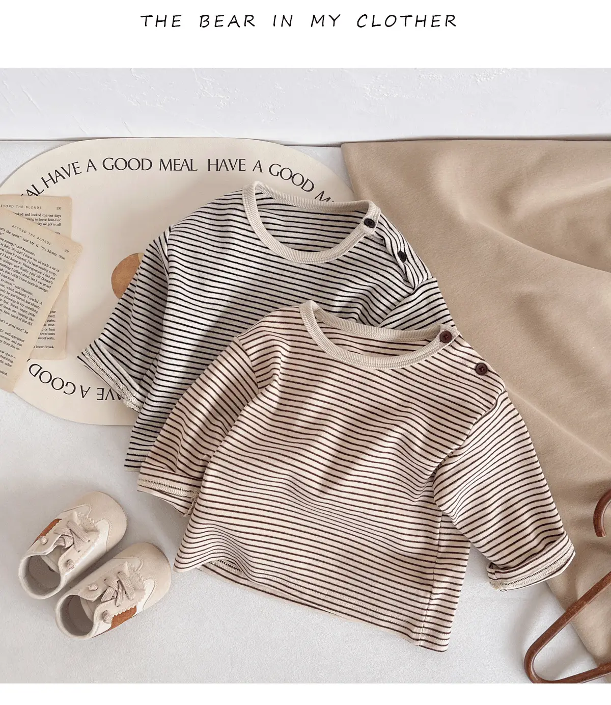 Children Striped Long Sleeve T Shirt Baby Set — feature 7