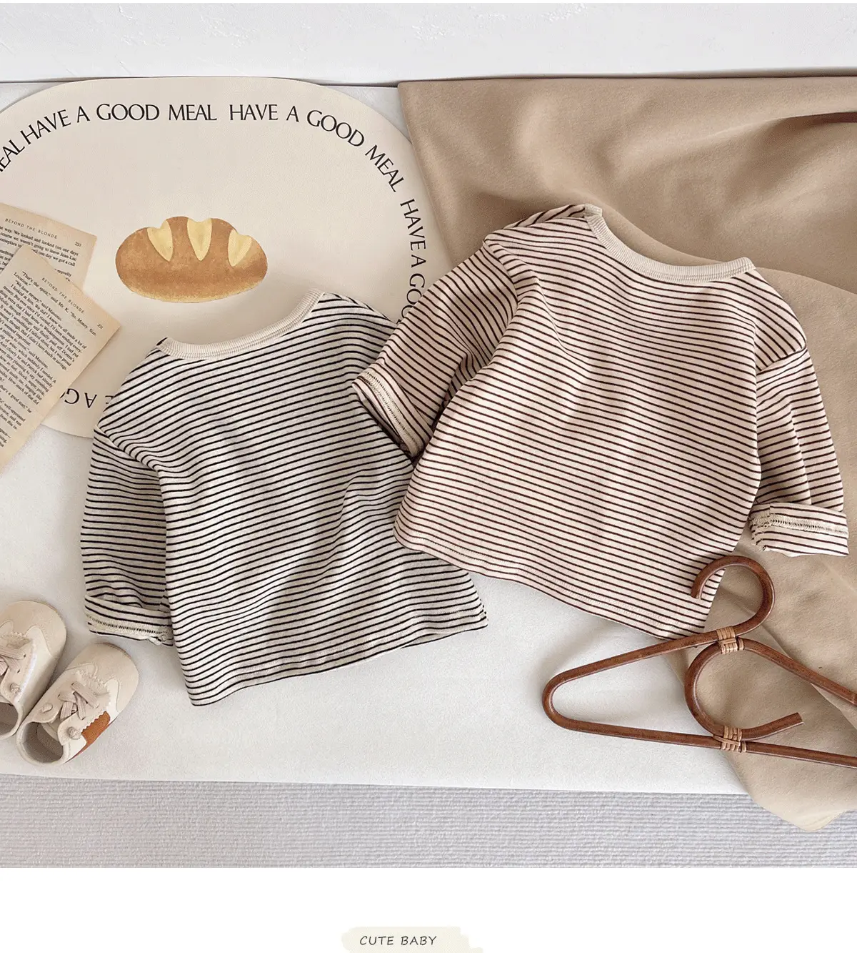 Children Striped Long Sleeve T Shirt Baby Set — feature 9