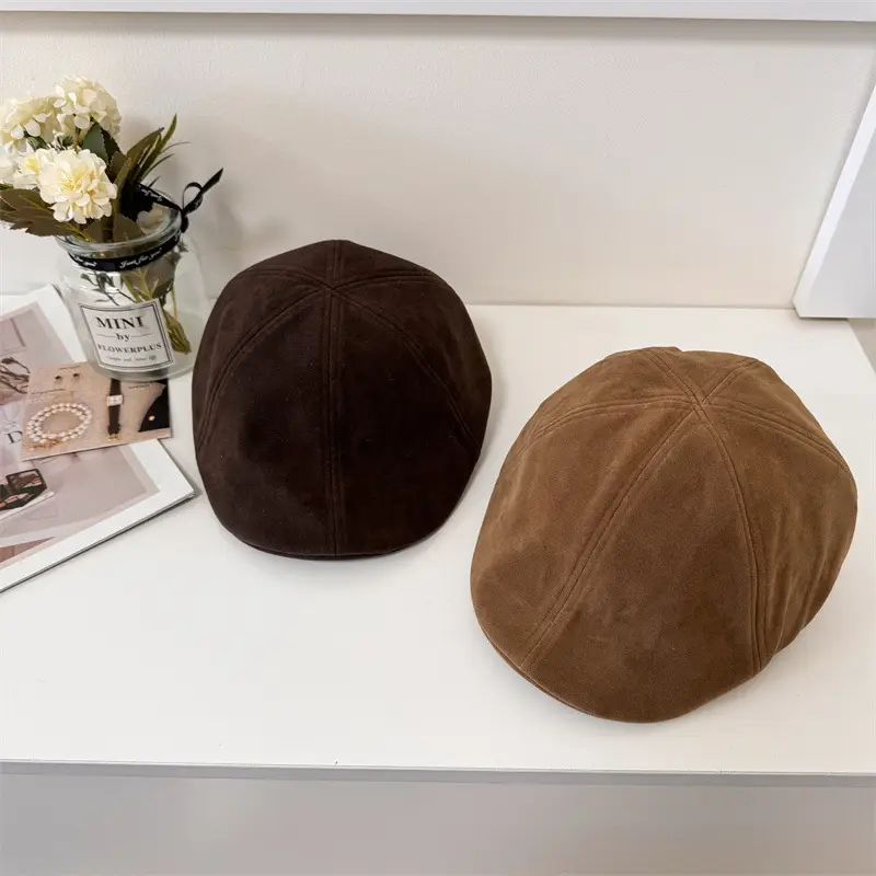 Women Brown Suede Forward Hat Autumn Winter - Image 7