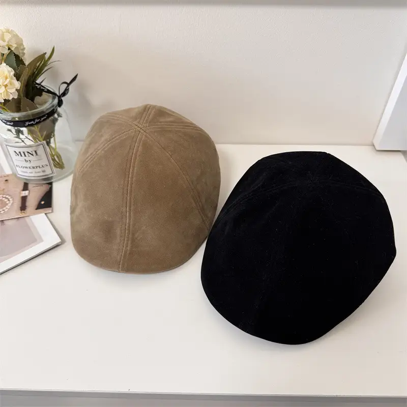Women Brown Suede Forward Hat Autumn Winter - Image 8