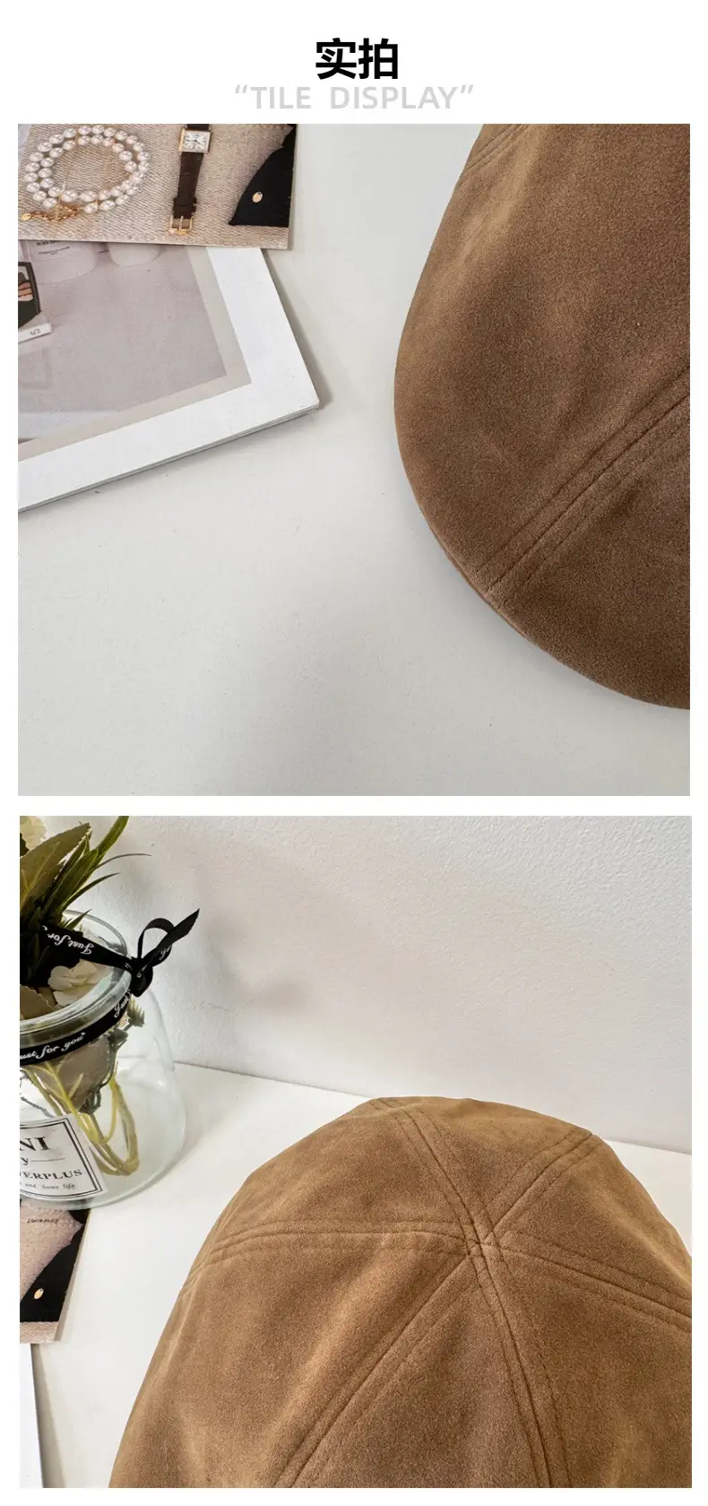 Women Brown Suede Forward Hat Autumn Winter — feature 5