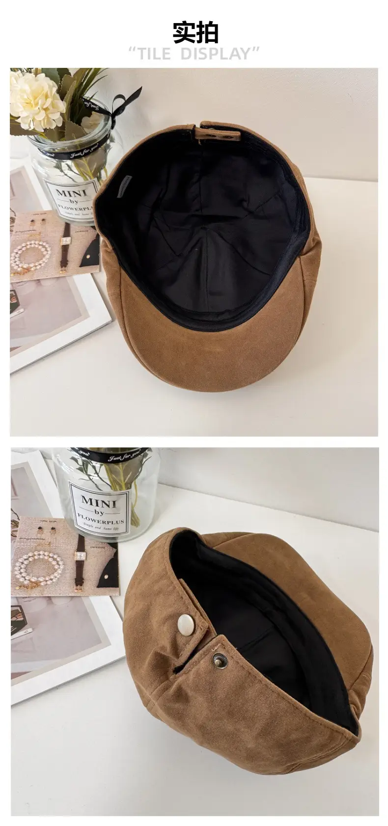 Women Brown Suede Forward Hat Autumn Winter — feature 6