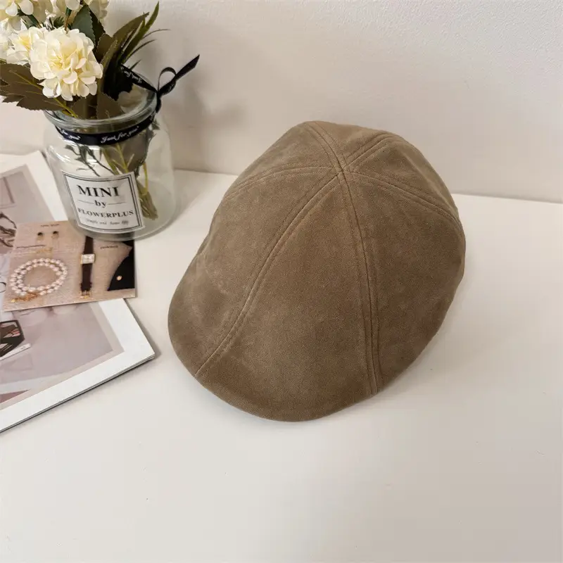Women Brown Suede Forward Hat Autumn Winter - Image 2