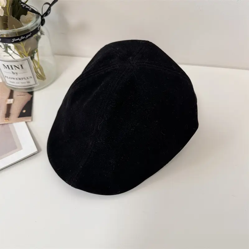 Women Brown Suede Forward Hat Autumn Winter - Image 3