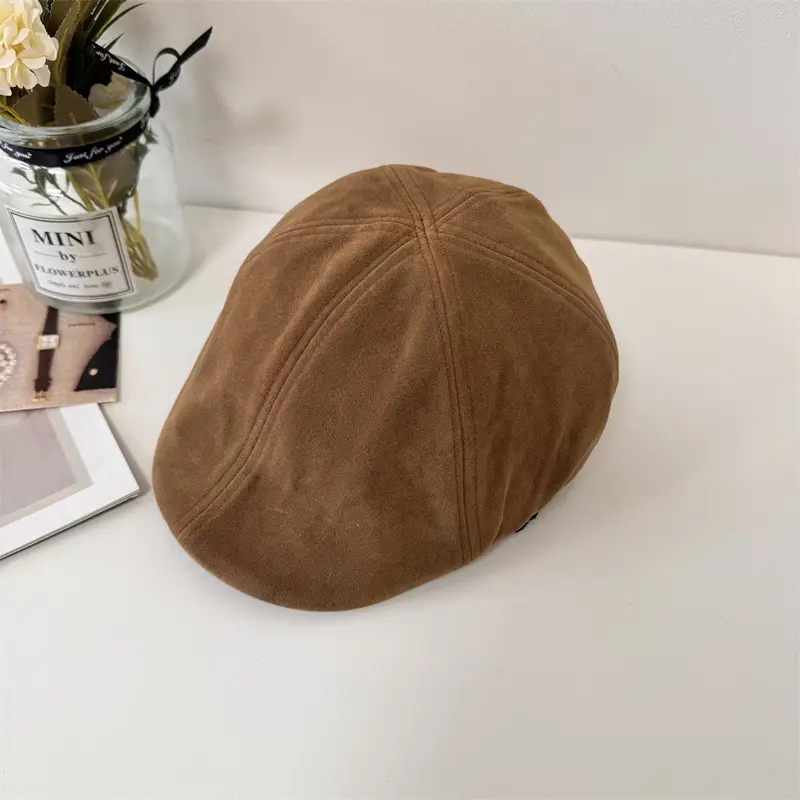 Women Brown Suede Forward Hat Autumn Winter - Image 4