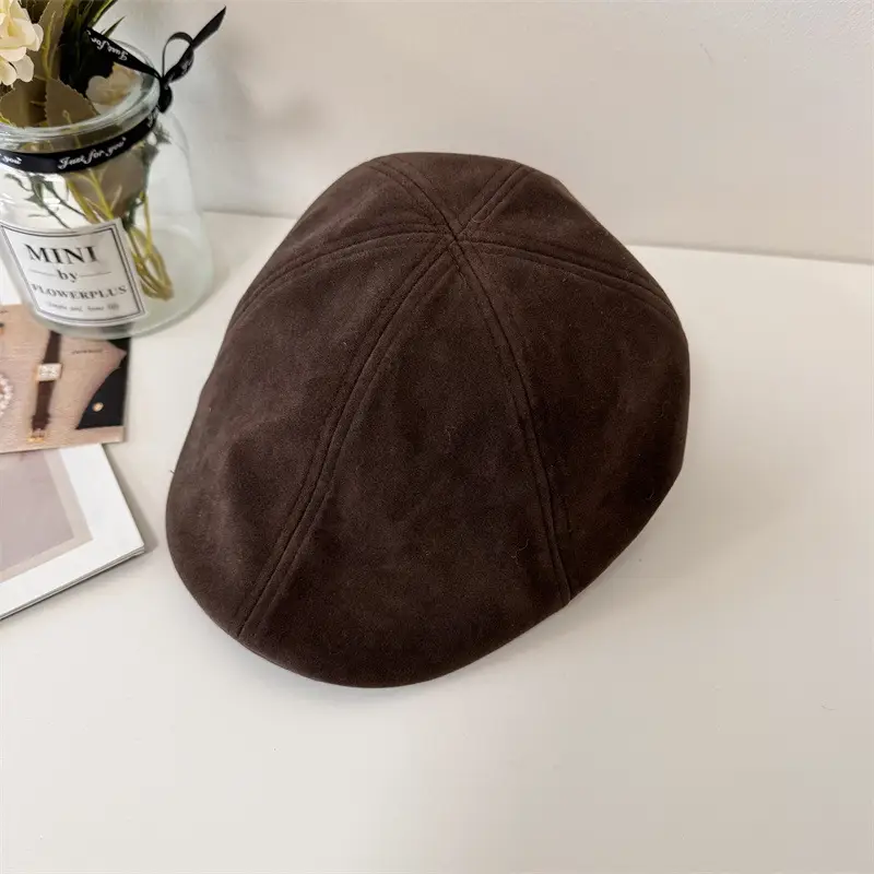 Women Brown Suede Forward Hat Autumn Winter - Image 5