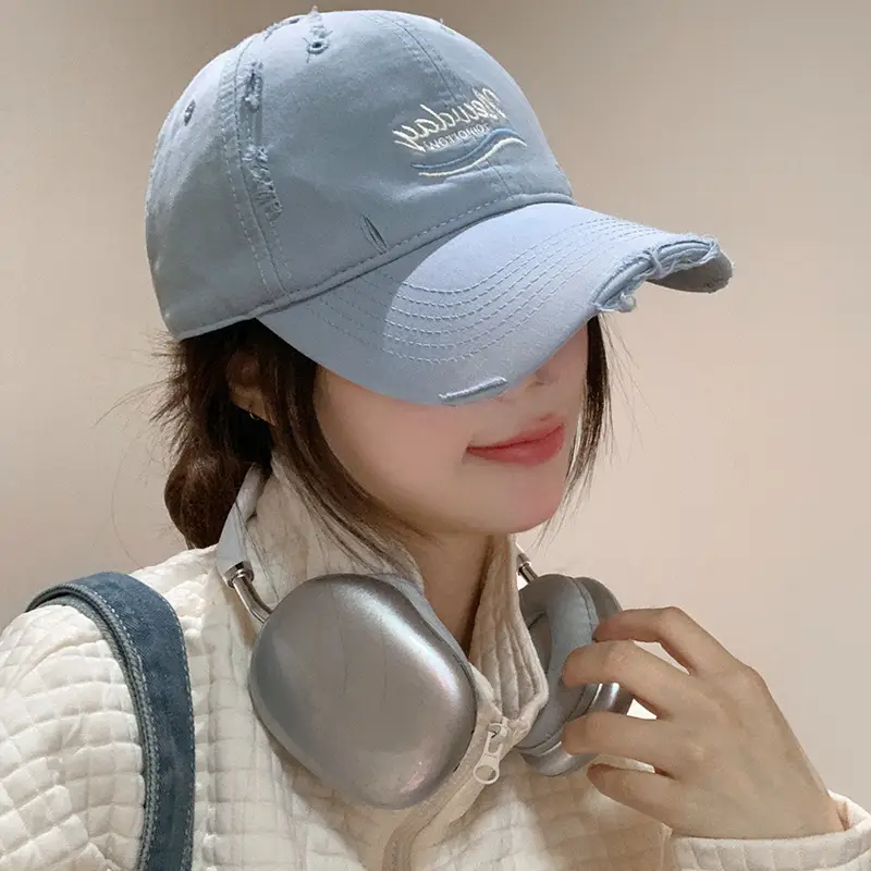 Korean-style Women's Blue Raked Cap Wide Brim - Image 6