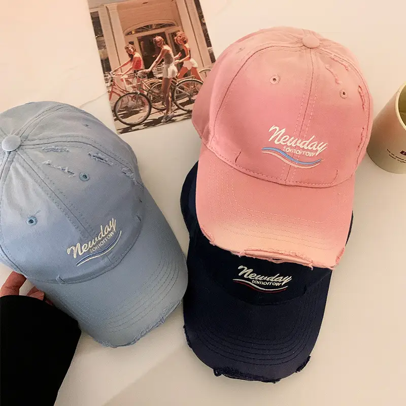 Korean-style Women's Blue Raked Cap Wide Brim - Image 7