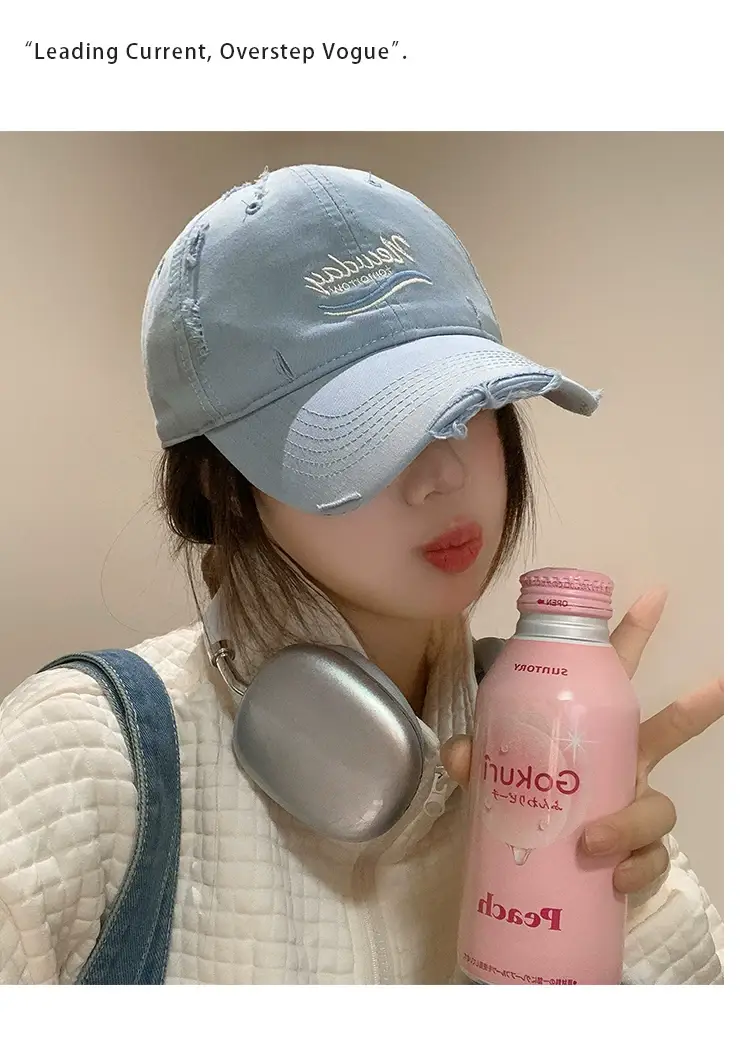 Korean-style Women's Blue Raked Cap Wide Brim — feature 13
