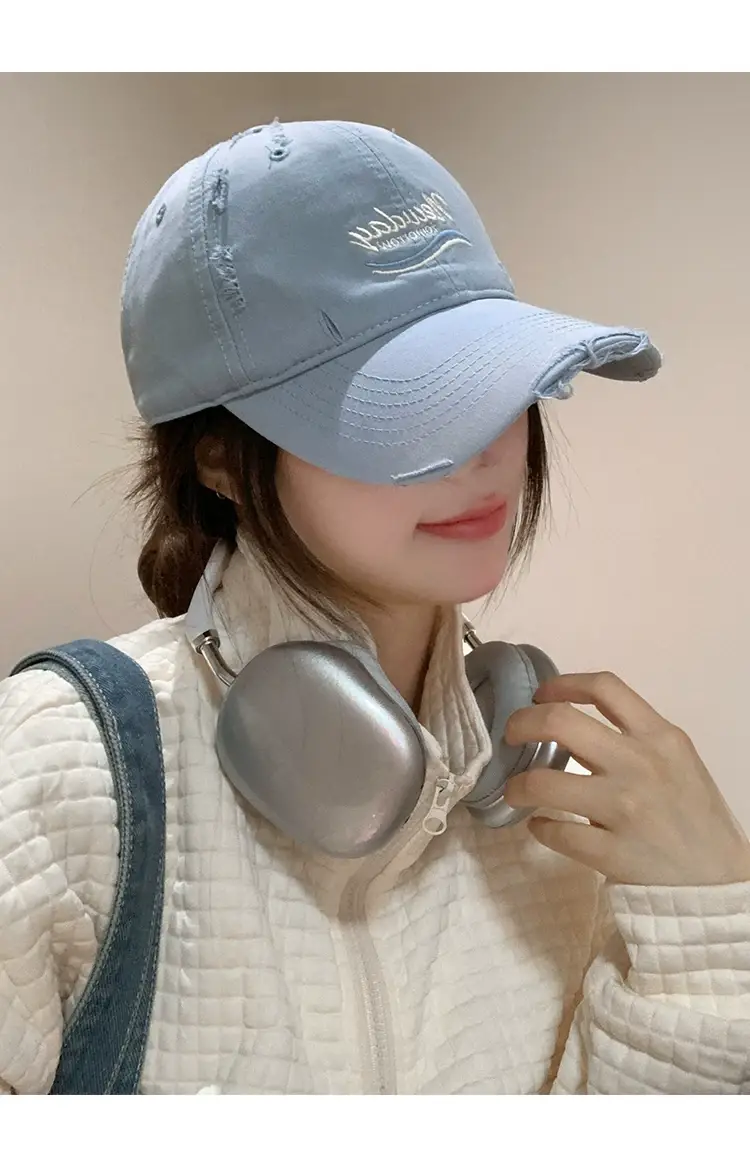 Korean-style Women's Blue Raked Cap Wide Brim — feature 14