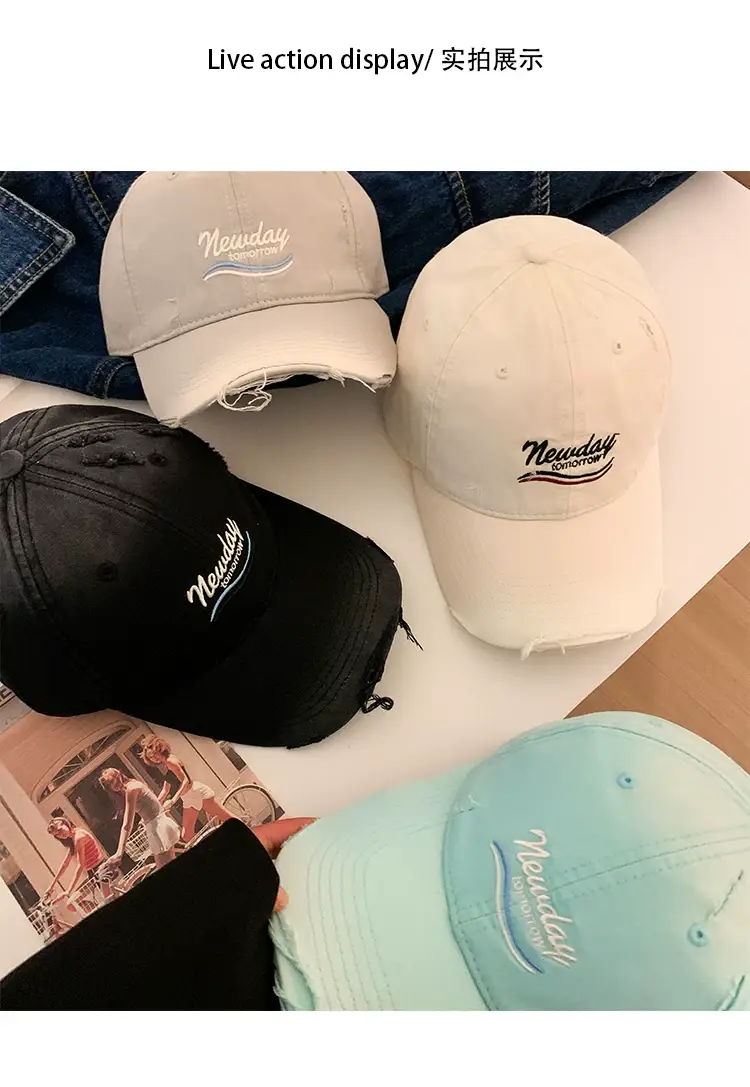 Korean-style Women's Blue Raked Cap Wide Brim — feature 16