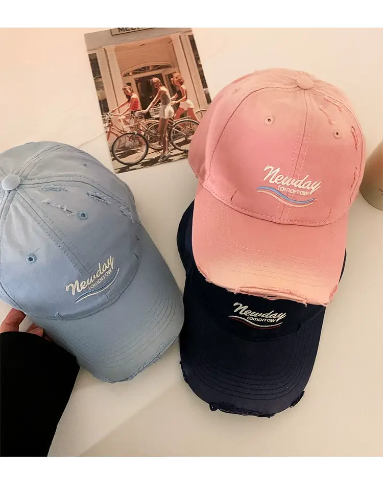 Korean-style Women's Blue Raked Cap Wide Brim — feature 17