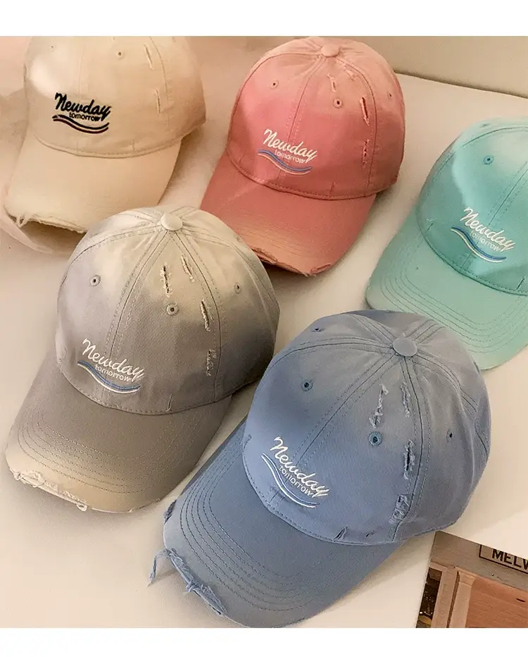 Korean-style Women's Blue Raked Cap Wide Brim — feature 18