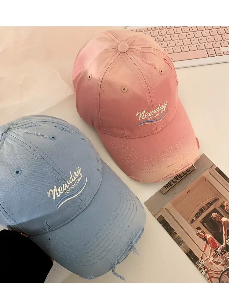 Korean-style Women's Blue Raked Cap Wide Brim — feature 19
