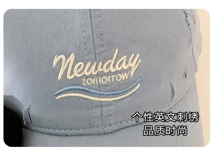 Korean-style Women's Blue Raked Cap Wide Brim — feature 9