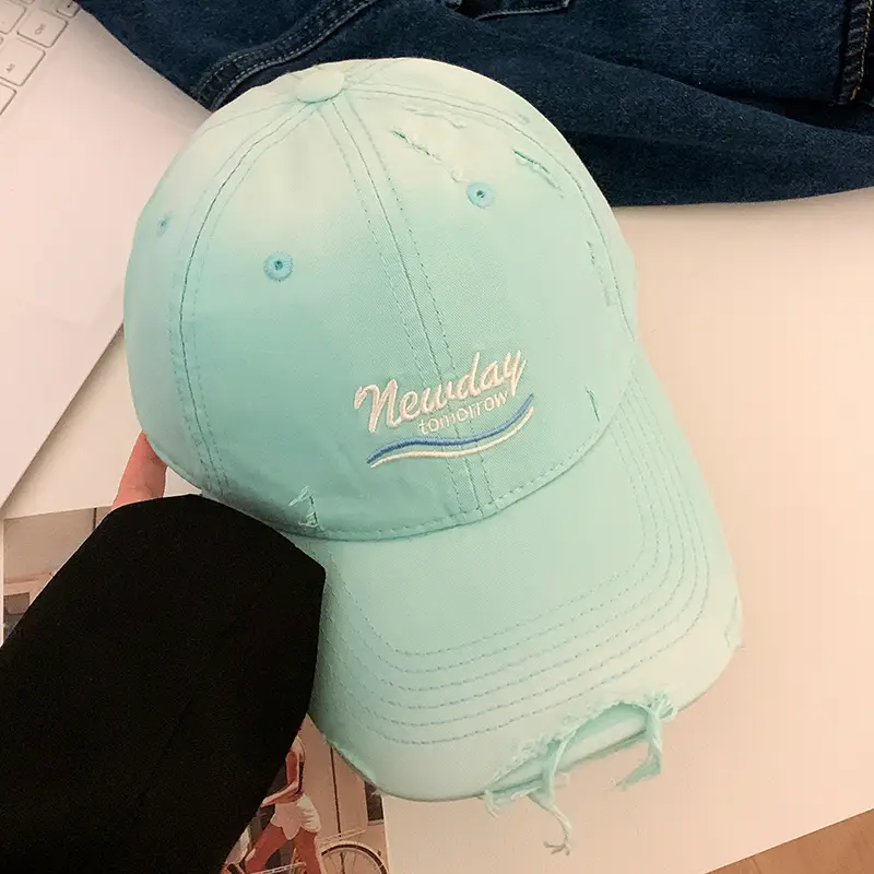 Korean-style Women's Blue Raked Cap Wide Brim - Image 2