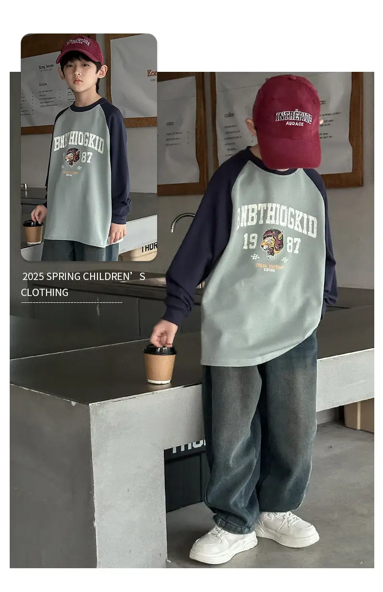 Boys Long Sleeve T-Shirt Grey 2025 Big Kidsren — feature 9