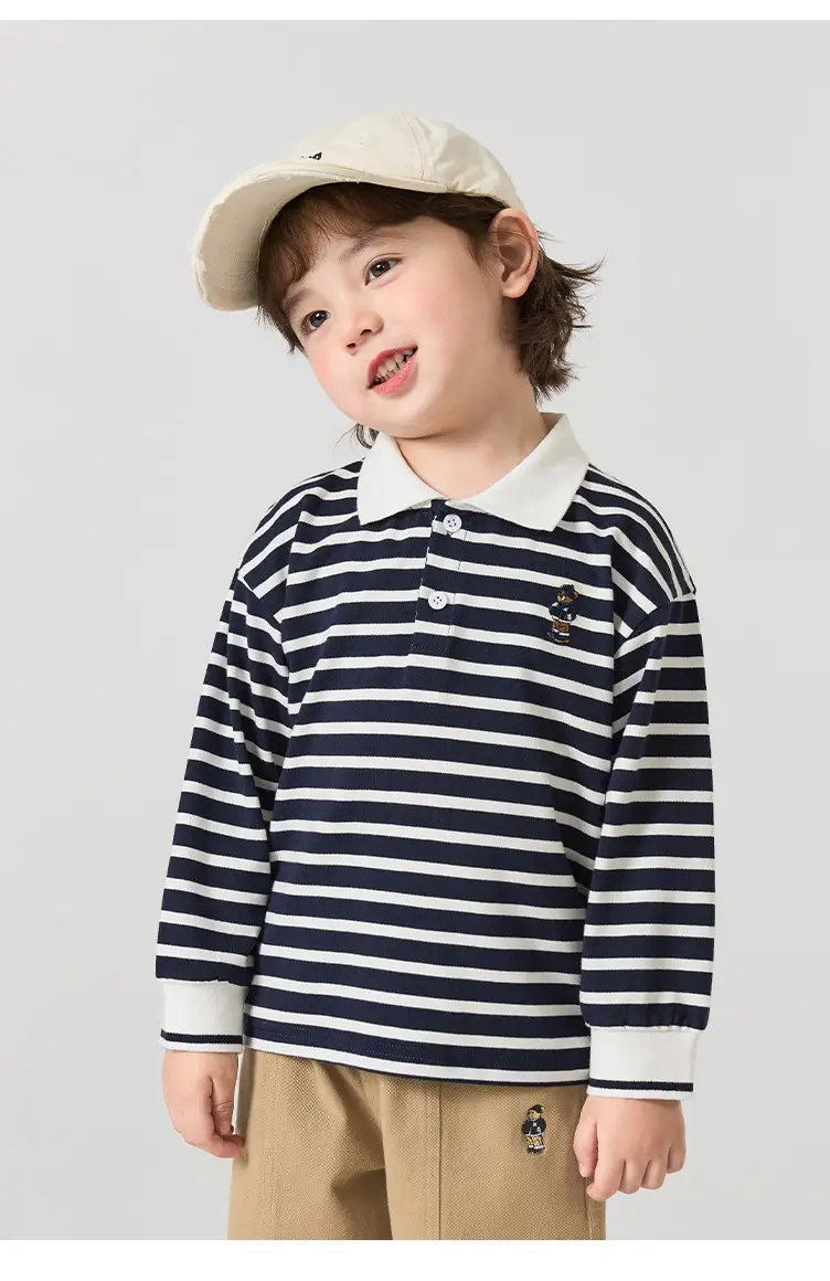 White Boys Polo Shirt Long Sleeve Spring Wear — feature 17