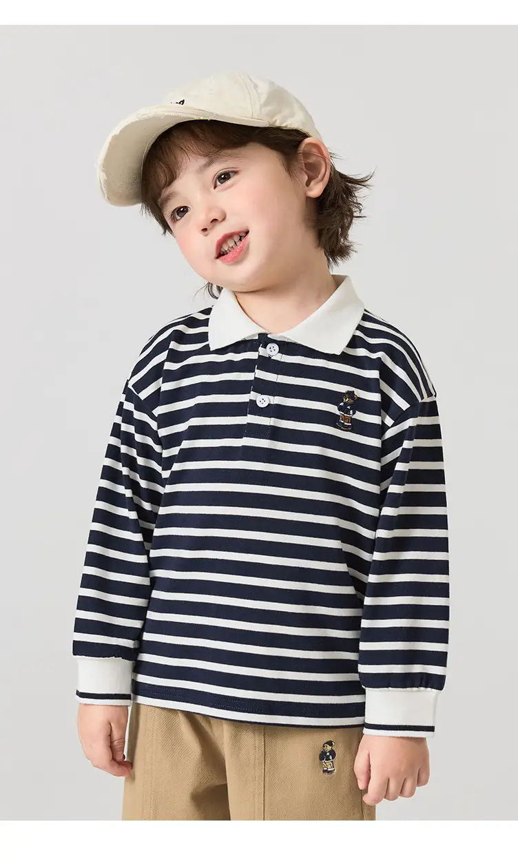 White Boys Polo Shirt Long Sleeve Spring Wear — feature 3