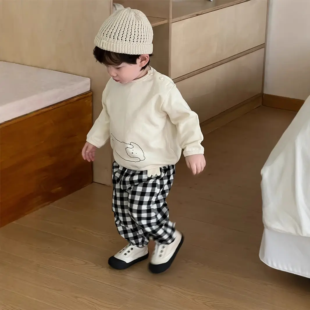 Kids Korean Style Cotton T-Shirt Plaid Pants Set — feature 6