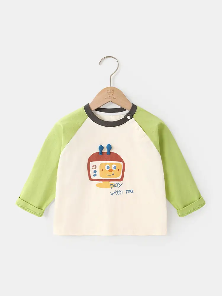 Baby Long Sleeve T-Shirt Green White Cartoon Print - Image 8