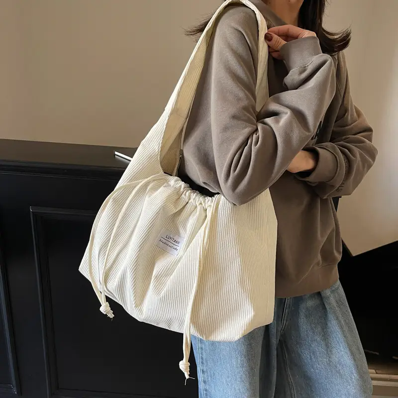 Women's Striped Velvet Strap Mouth Bag Large Capacity - Image 6