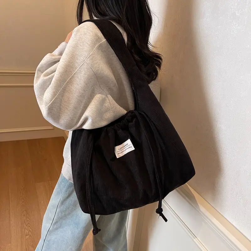 Women's Striped Velvet Strap Mouth Bag Large Capacity - Image 7