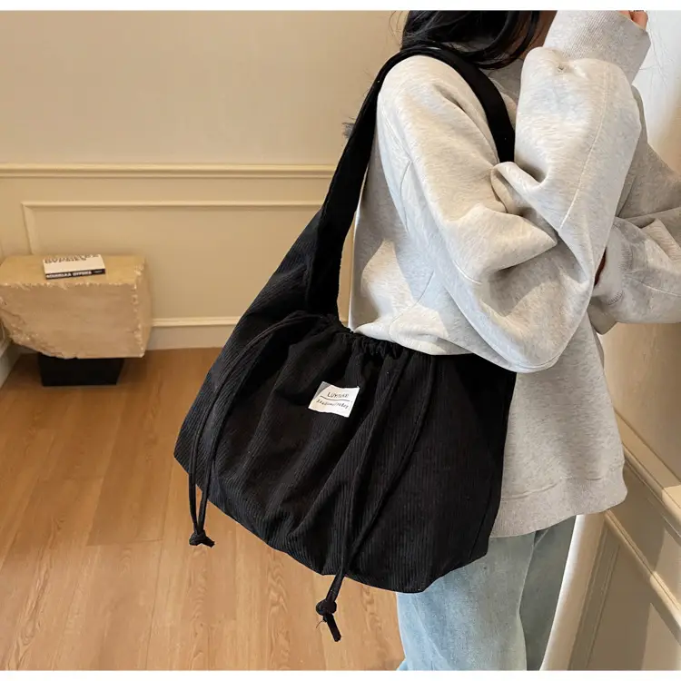 Women's Striped Velvet Strap Mouth Bag Large Capacity — feature 10
