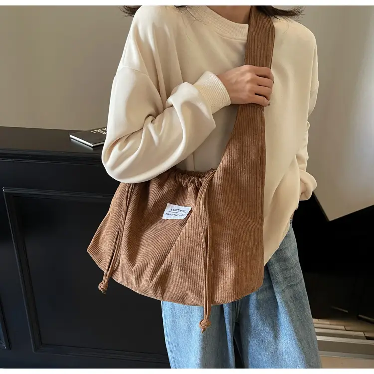 Women's Striped Velvet Strap Mouth Bag Large Capacity — feature 12