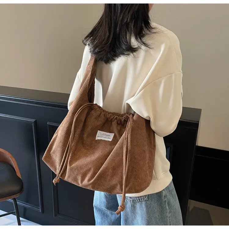 Women's Striped Velvet Strap Mouth Bag Large Capacity — feature 13