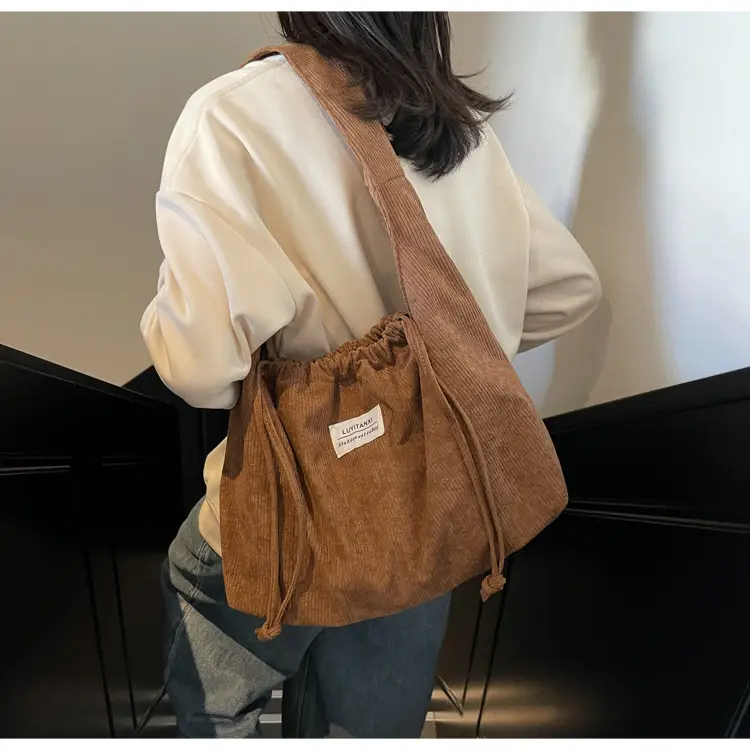 Women's Striped Velvet Strap Mouth Bag Large Capacity — feature 14